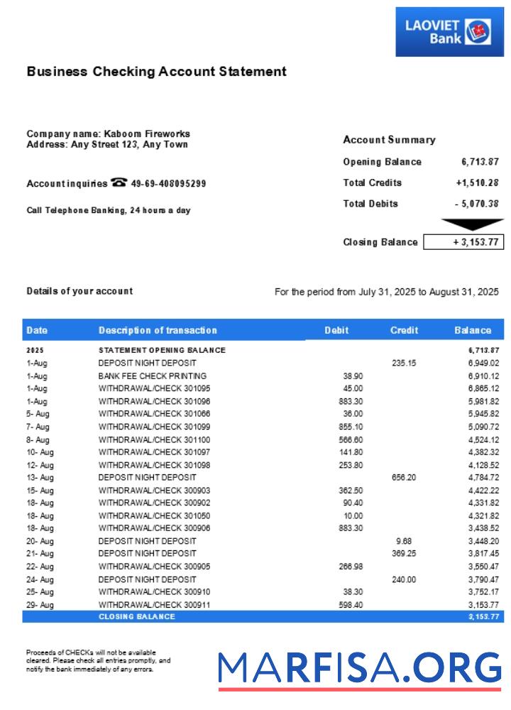 Blank Lao Viet business firm statement Word and PDF format (1) example